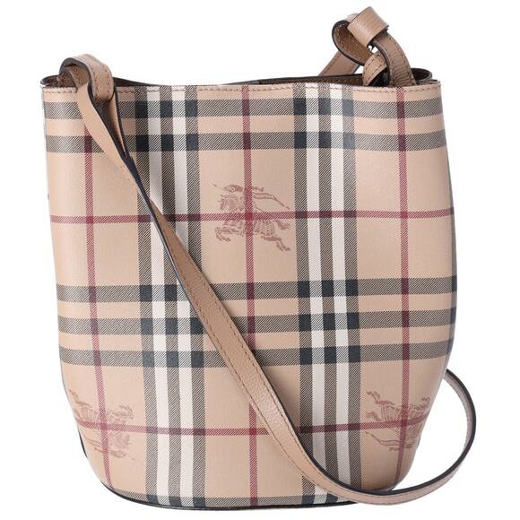 BURBERRY London England Check Bucket Bag Beige Multi Leather - Picture 3 of 9